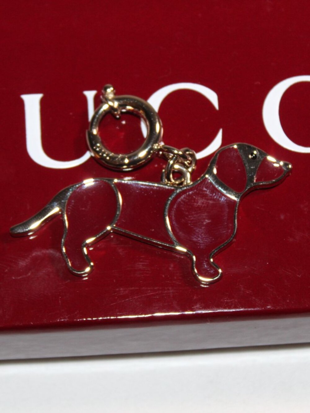 NEW GUCCI GG Dog Dachshund Clasp Closure Bag Charm Enamel with Gift Box 837078
